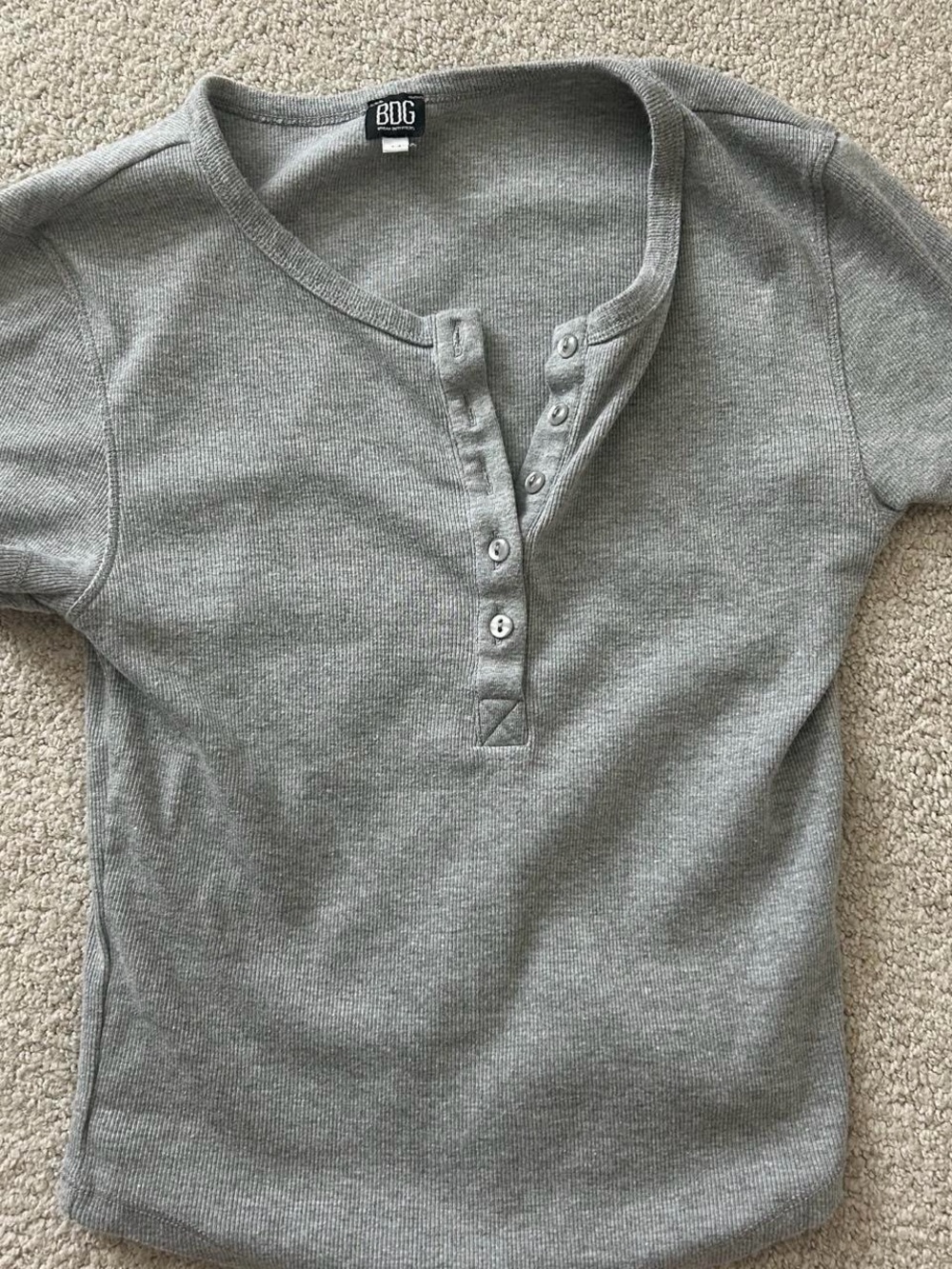 BDG Gray Henley Short Sleeve Top baby tee